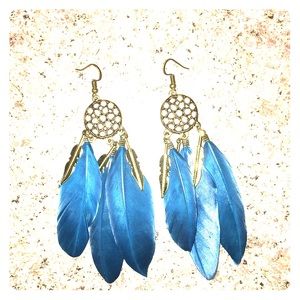 Boho Style Dangle Feather Dream Catcher Earrings
